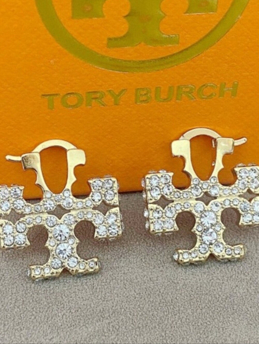 Tory Burch Crystal Logo Gold-Plated Stud Earrings - Gold
